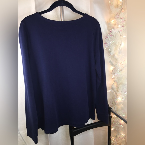 Crown & Ivy | Women’s Navy Blue 100% Cotton Long Sleeve Top - Picture 6 of 7